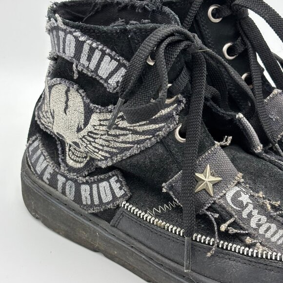 Vintage Cream Soda High Tops Black Sneakers Motorcycle Ride To Live To Ride - 9 - Picture 4 of 10